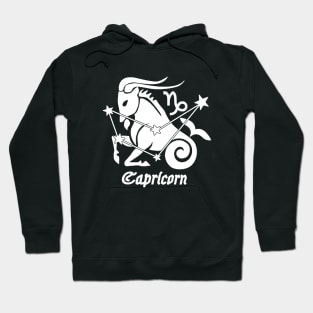 Capricorn - Zodiac Astrology Symbol with Constellation and Sea Goat Design (White on Black Variant) Hoodie